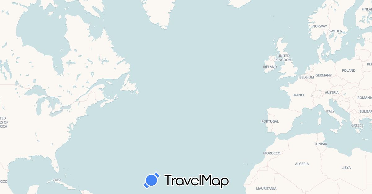 TravelMap itinerary: driving in Belgium, Canada, Spain, France, United Kingdom, Italy, Luxembourg, Netherlands, United States (Europe, North America)